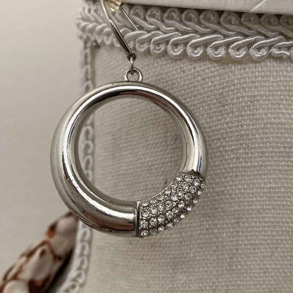 Silver & Rhinestone Circle Earrings - Picture 2 of 4
